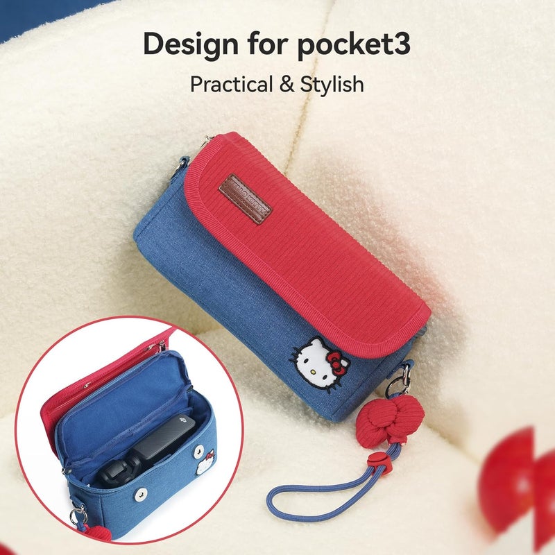 Kuitmor Comfortable Travel Camera Storage Bag Compatible with DJI Osmo Pocket 3,Shock-Absorbent Soft Lining and Detachable Strap Vintage Style – Red & Blue - Image 3